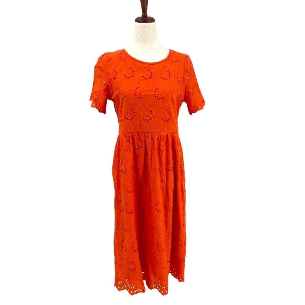 Roolee Eyelet Midi Dress Orange Small